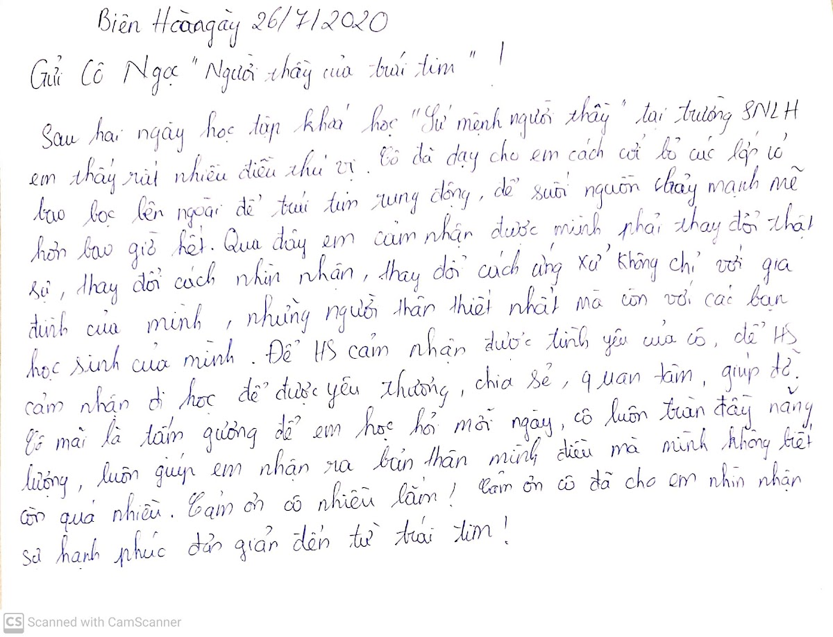 Thư cảm ơn viết tay từ học viên