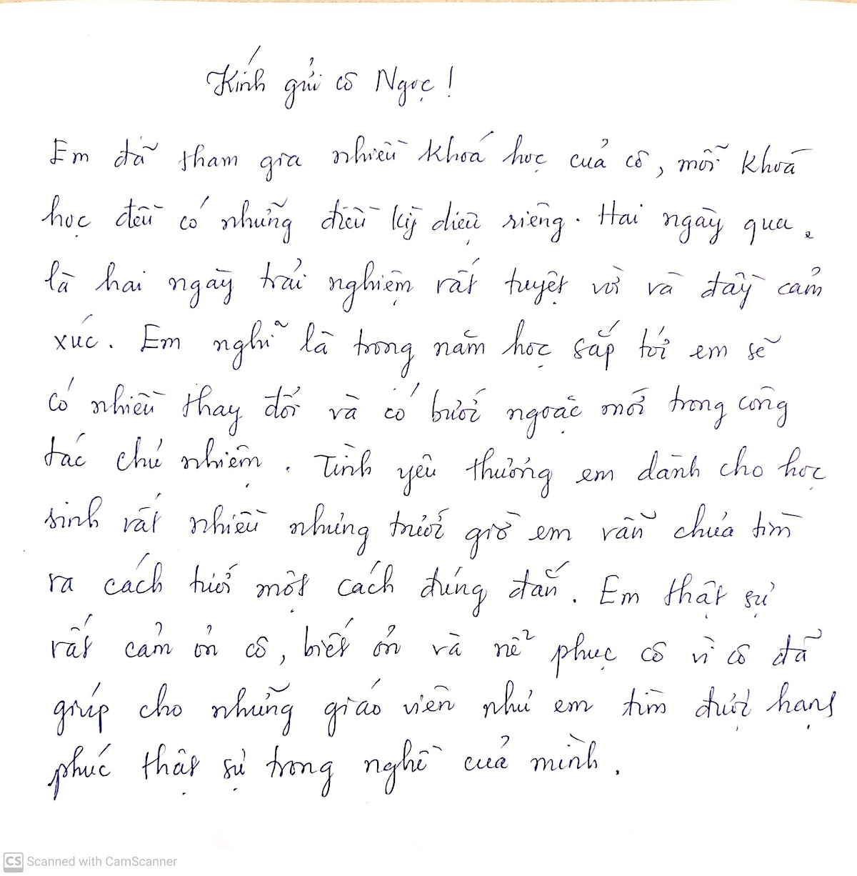 Thư cảm ơn viết tay từ học viên