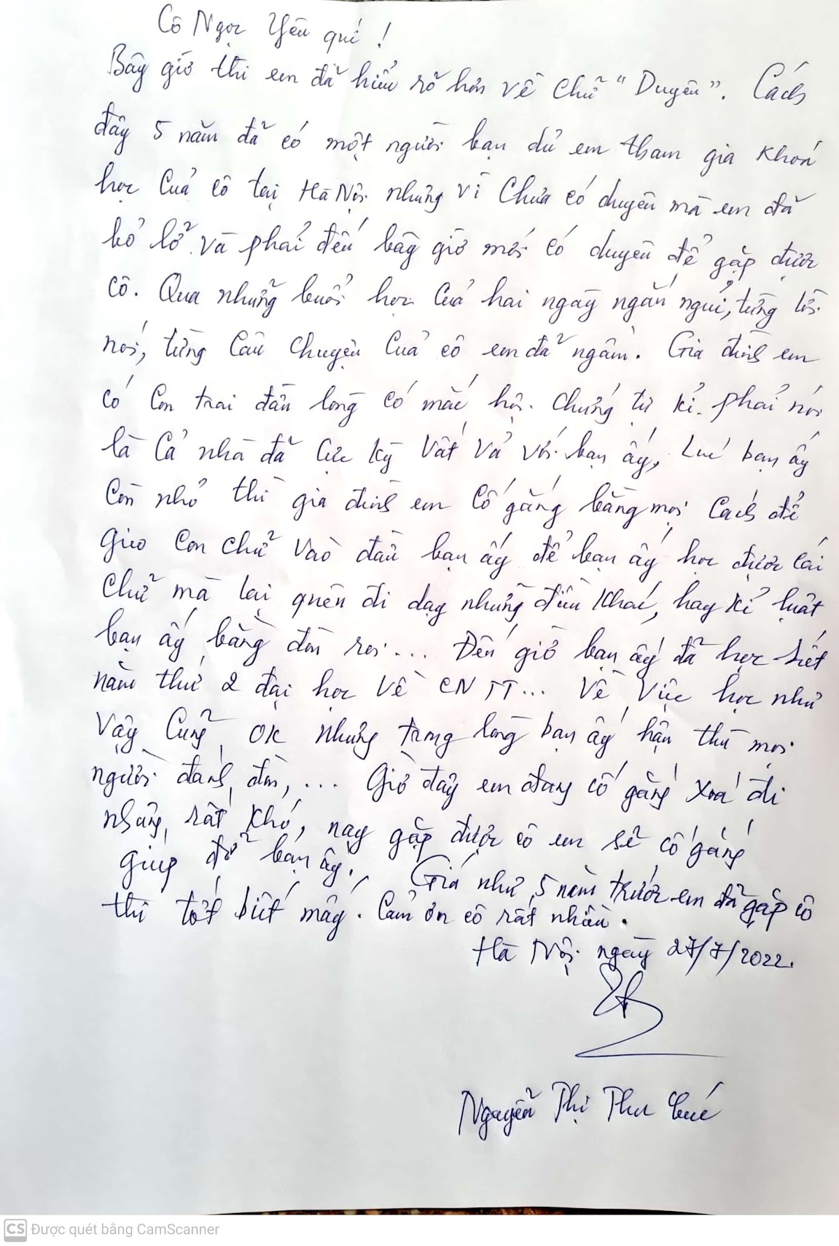 Thư cảm ơn viết tay từ học viên