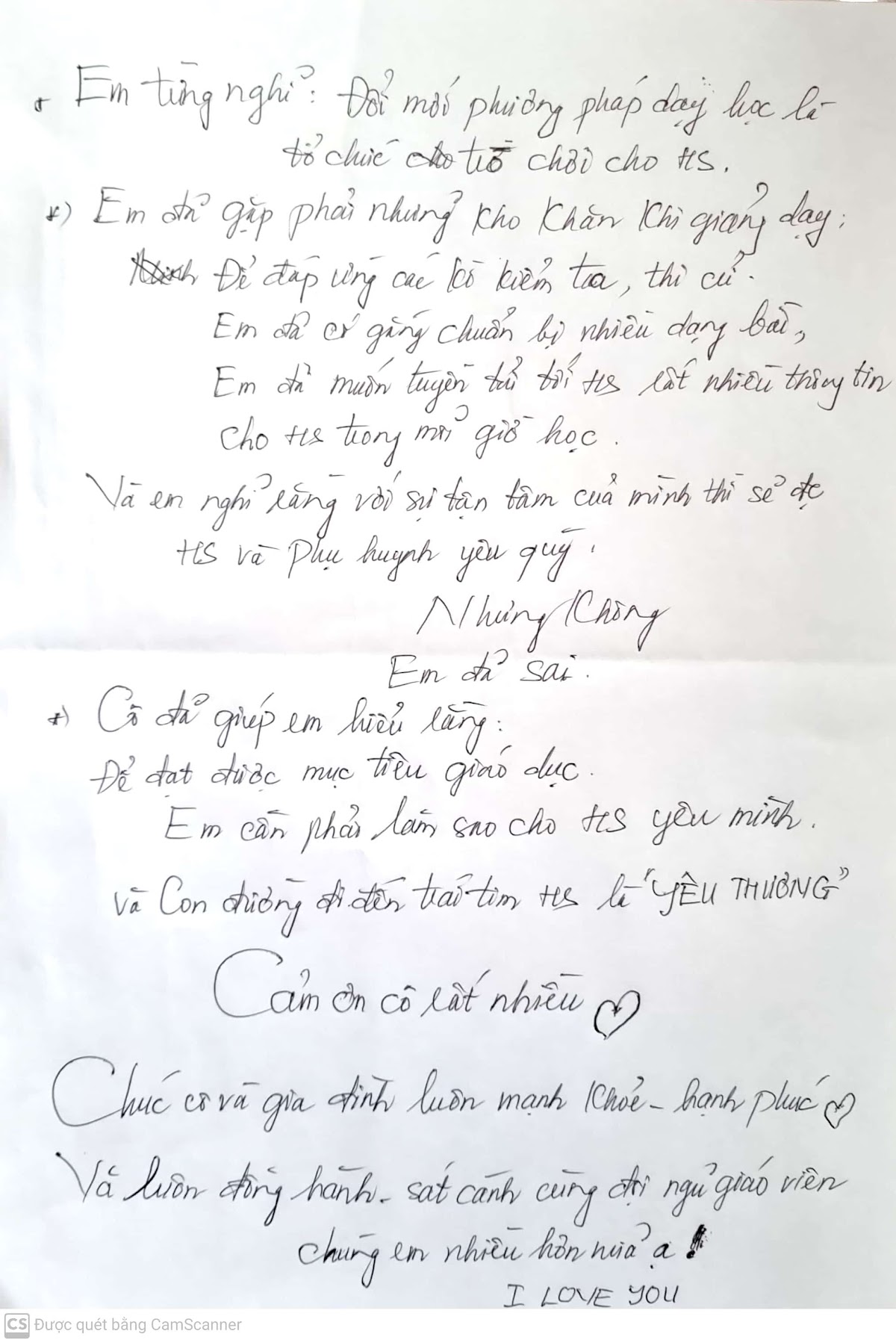 Thư cảm ơn viết tay từ học viên
